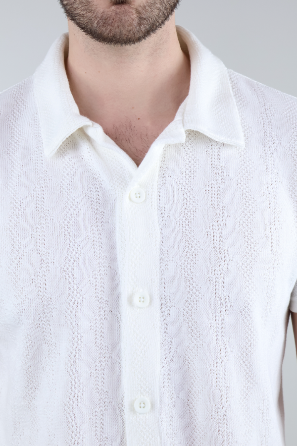 Camisa Blanca Casual Hombre Tejido De Punto Manga Corta Ligera